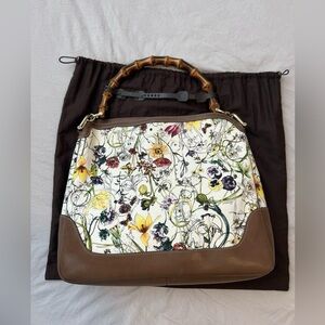 Gucci Floral Print Leather Handbag